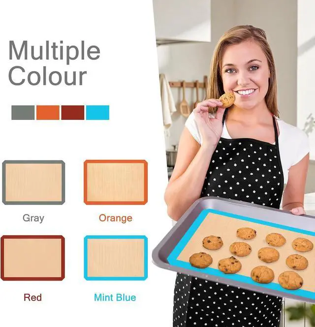 Alt view image 7 of 7 - Silicone Baking Mat Set of 3, Non-Stick 2 Half & 1 Quarter Sheets | Dishwasher Safe, Reusable Baking Supplies for Cookies, Bread, Pastries & Dough, Mint Blue