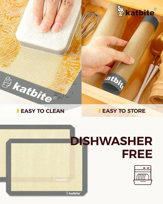 Alt view image 4 of 7 - Katbite Silicone Baking Mat Set of 3 Grey | 2 Half Sheets Mats + 1 Quarter Baking Sheet, Reusable & Nonstick Bakeware Mats for Cookies, Macarons, Bread
