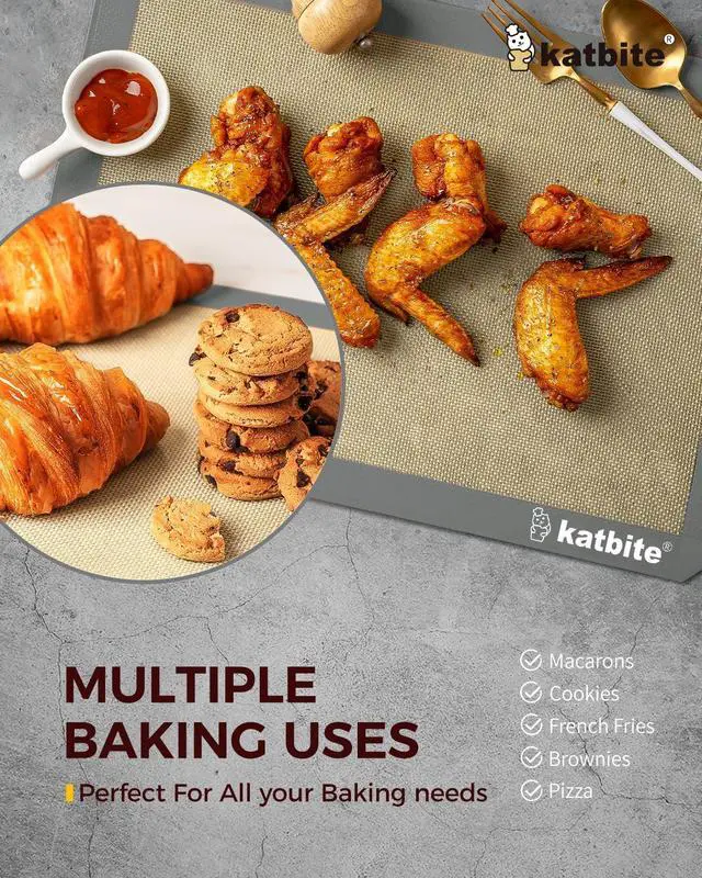 Alt view image 5 of 7 - Katbite Silicone Baking Mat Set of 3 Grey | 2 Half Sheets Mats + 1 Quarter Baking Sheet, Reusable & Nonstick Bakeware Mats for Cookies, Macarons, Bread