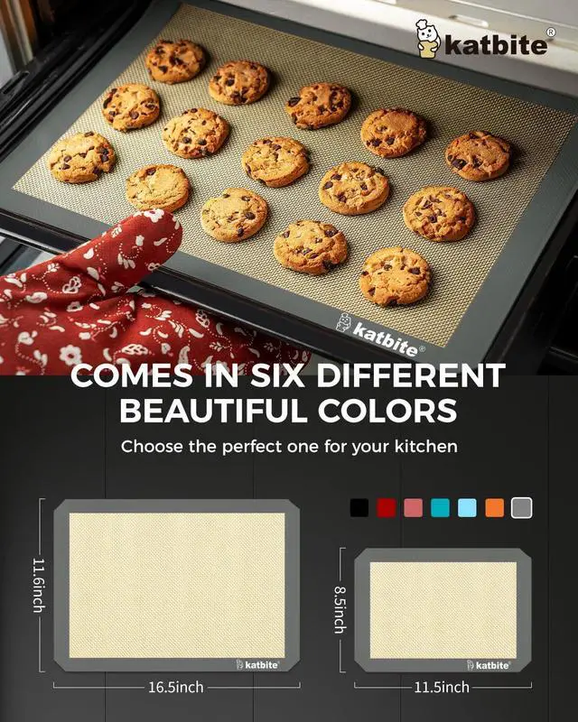 Alt view image 6 of 7 - Katbite Silicone Baking Mat Set of 3 Grey | 2 Half Sheets Mats + 1 Quarter Baking Sheet, Reusable & Nonstick Bakeware Mats for Cookies, Macarons, Bread
