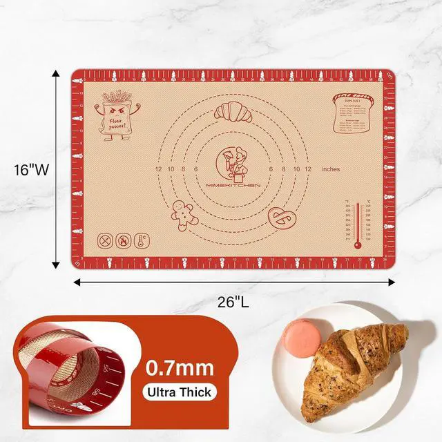 Alt view image 2 of 7 - Extra Thick Silicone Baking Mat with Recipes - 26x16 inch Non Stick Pastry Mat with Measurements for Sourdough, Macarons, Bread, Pizza, Dough Rolling, Kneading, Heat Resistant to 480°F Gift for Baker