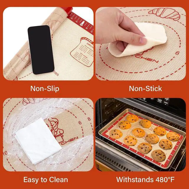 Alt view image 4 of 7 - Extra Thick Silicone Baking Mat with Recipes - 26x16 inch Non Stick Pastry Mat with Measurements for Sourdough, Macarons, Bread, Pizza, Dough Rolling, Kneading, Heat Resistant to 480°F Gift for Baker