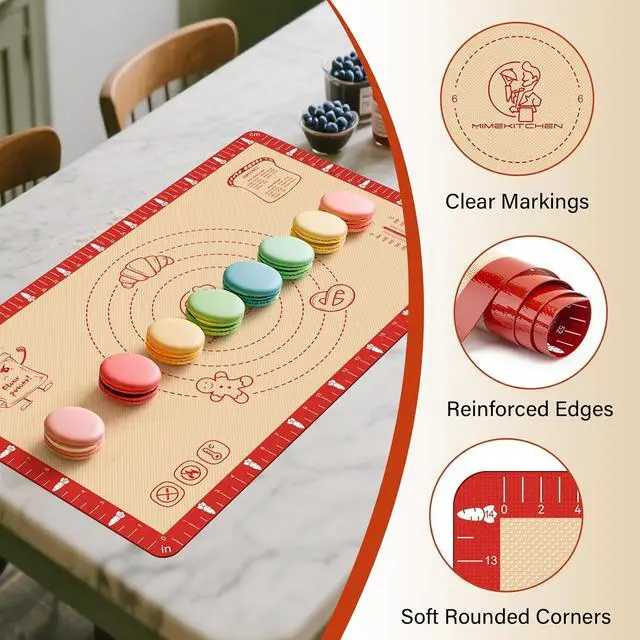 Alt view image 5 of 7 - Extra Thick Silicone Baking Mat with Recipes - 26x16 inch Non Stick Pastry Mat with Measurements for Sourdough, Macarons, Bread, Pizza, Dough Rolling, Kneading, Heat Resistant to 480°F Gift for Baker
