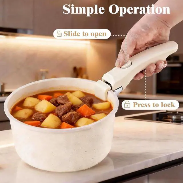 Alt view image 2 of 6 - Compatible Removable Handle for Carote Pots and PansUniversal Quick-Release Detachable Handle Replacement for Thin Edge Cookware, Grip with Easy-Release Button, Cream White, 1PCS
