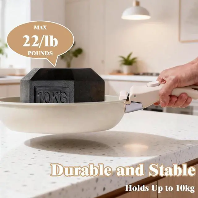 Alt view image 4 of 6 - Compatible Removable Handle for Carote Pots and PansUniversal Quick-Release Detachable Handle Replacement for Thin Edge Cookware, Grip with Easy-Release Button, Cream White, 1PCS