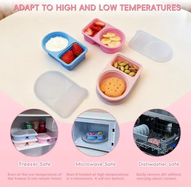 Alt view image 7 of 7 - 3 Pack 8Oz Silicone Snack Containers with Lids & Stainless Steel Utensils | Three-color reusable lunch boxes ideal for portable meal prep and snack storage