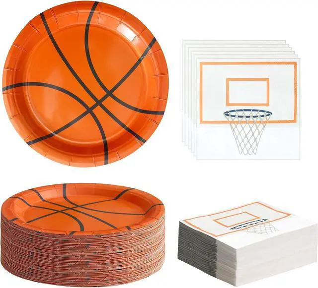 Main image of Winoo Design 48PCS Basketball Plates and Napkins Party Supplies - 24 PK - 9 Inch Basketball Paper Plates 6.5 Inch Paper Napkins Basketball Birthday Party Decorations Decor