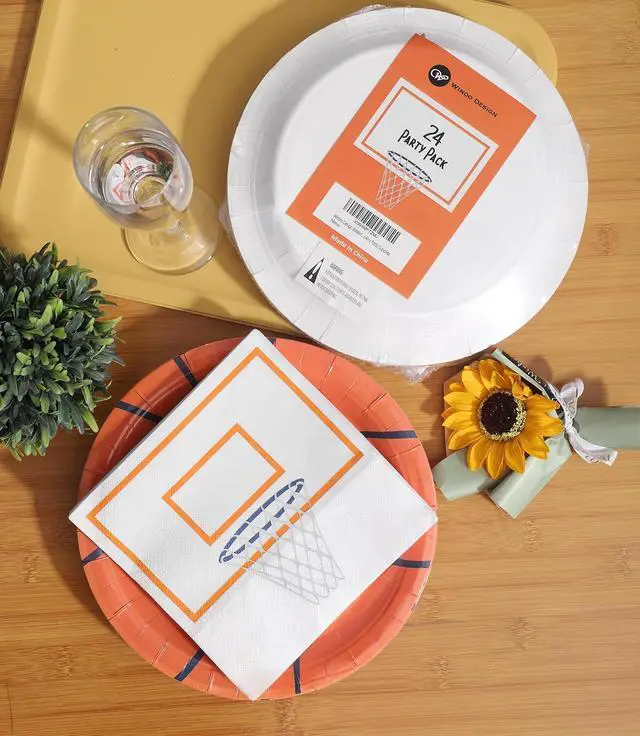 Alt view image 2 of 7 - Winoo Design 48PCS Basketball Plates and Napkins Party Supplies - 24 PK - 9 Inch Basketball Paper Plates 6.5 Inch Paper Napkins Basketball Birthday Party Decorations Decor