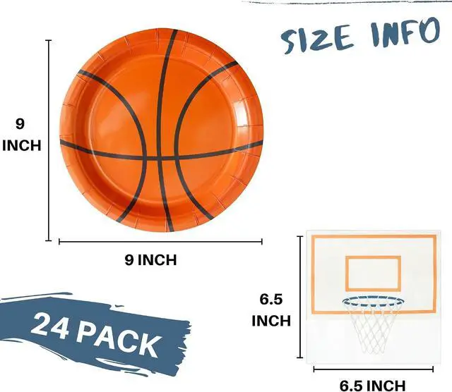 Alt view image 3 of 7 - Winoo Design 48PCS Basketball Plates and Napkins Party Supplies - 24 PK - 9 Inch Basketball Paper Plates 6.5 Inch Paper Napkins Basketball Birthday Party Decorations Decor