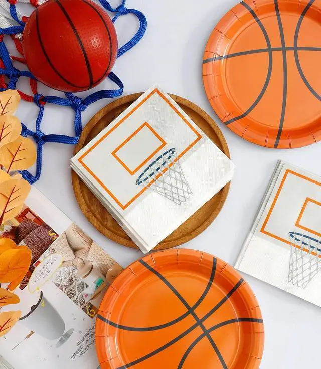 Alt view image 4 of 7 - Winoo Design 48PCS Basketball Plates and Napkins Party Supplies - 24 PK - 9 Inch Basketball Paper Plates 6.5 Inch Paper Napkins Basketball Birthday Party Decorations Decor