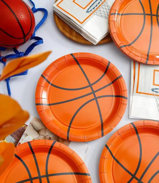 Alt view image 5 of 7 - Winoo Design 48PCS Basketball Plates and Napkins Party Supplies - 24 PK - 9 Inch Basketball Paper Plates 6.5 Inch Paper Napkins Basketball Birthday Party Decorations Decor