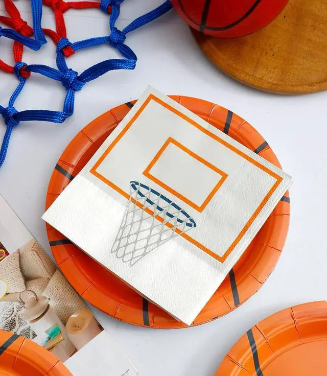 Alt view image 6 of 7 - Winoo Design 48PCS Basketball Plates and Napkins Party Supplies - 24 PK - 9 Inch Basketball Paper Plates 6.5 Inch Paper Napkins Basketball Birthday Party Decorations Decor