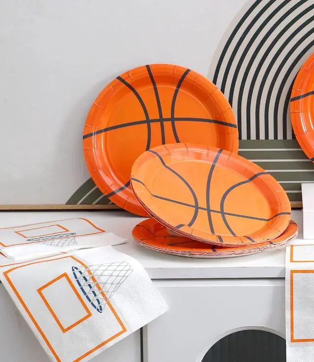 Alt view image 7 of 7 - Winoo Design 48PCS Basketball Plates and Napkins Party Supplies - 24 PK - 9 Inch Basketball Paper Plates 6.5 Inch Paper Napkins Basketball Birthday Party Decorations Decor