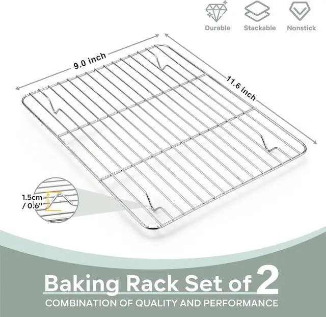 Alt view image 2 of 7 - Herogo Baking Cooling Rack Set of 2, 11.6 x 9 Wire Racks for Cooking | Stainless Steel, Oven & Dishwasher Safe, Kitchen Bakeware Baking Rack, for Cooking Roasting Grilling