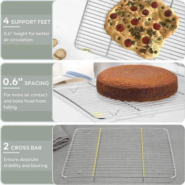 Alt view image 4 of 7 - Herogo Baking Cooling Rack Set of 2, 11.6 x 9 Wire Racks for Cooking | Stainless Steel, Oven & Dishwasher Safe, Kitchen Bakeware Baking Rack, for Cooking Roasting Grilling