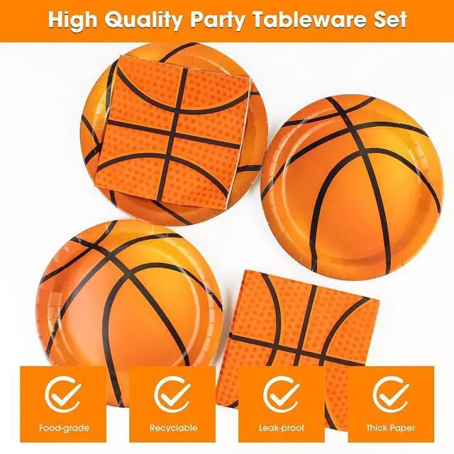 Alt view image 3 of 7 - 40PCS Basketball Paper Plates and Napkins Party Supplies, Disposable Basketball Party Plates and Napkins Tableware Set for Kids Basketball Birthday Party Decorations Serves 20 Guests