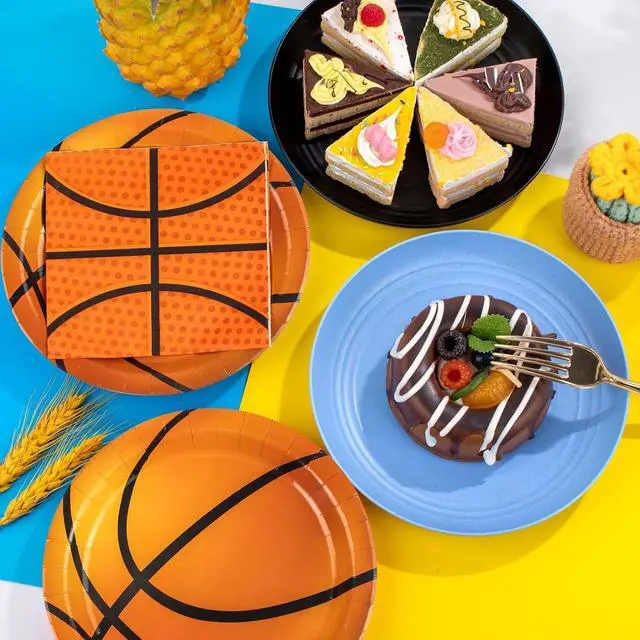 Alt view image 4 of 7 - 40PCS Basketball Paper Plates and Napkins Party Supplies, Disposable Basketball Party Plates and Napkins Tableware Set for Kids Basketball Birthday Party Decorations Serves 20 Guests