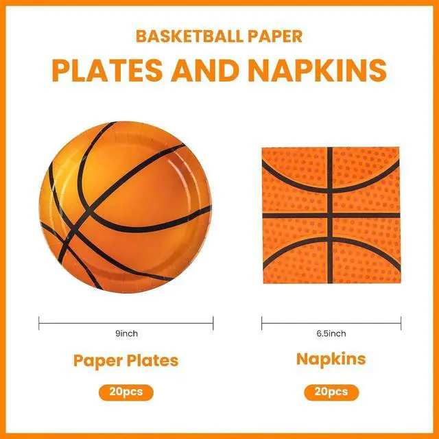 Alt view image 2 of 7 - 40PCS Basketball Paper Plates and Napkins Party Supplies, Disposable Basketball Party Plates and Napkins Tableware Set for Kids Basketball Birthday Party Decorations Serves 20 Guests