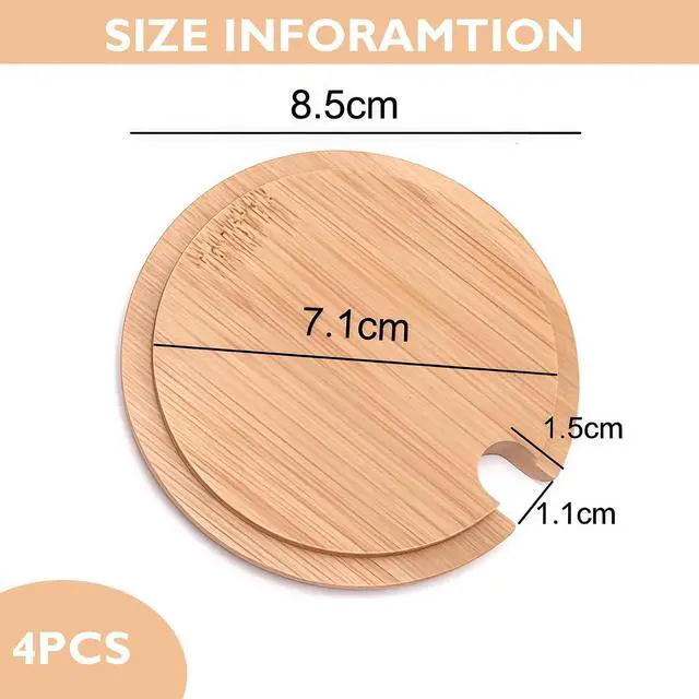 Alt view image 2 of 7 - 4Pcs Natural Bamboo Mug Lids with Spoon Hole Regular Mouth Mug Cover Heat Resistant Decorative Bamboo Lids Compatible Cup Lid for Drink Cup Coffee Mug Jar (Inner Diameter 2.8inch)