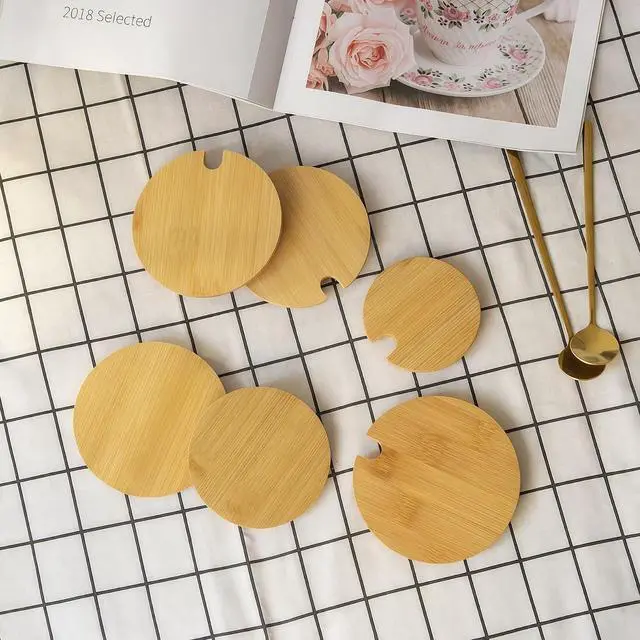 Alt view image 4 of 7 - 4Pcs Natural Bamboo Mug Lids with Spoon Hole Regular Mouth Mug Cover Heat Resistant Decorative Bamboo Lids Compatible Cup Lid for Drink Cup Coffee Mug Jar (Inner Diameter 2.8inch)