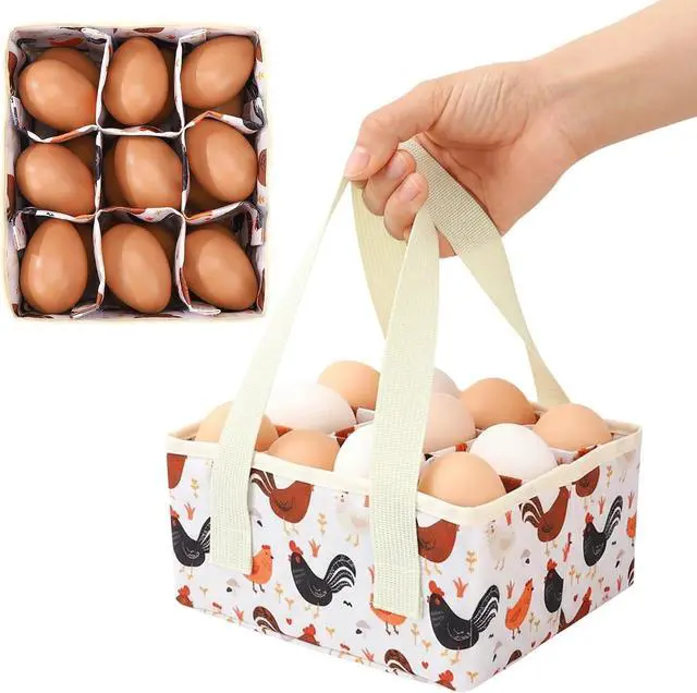 Main image of Removable Egg Collecting Basket, Foldable Canvas Egg Holder | Egg Basket for Gathering Fresh Eggs with 9 Pouches, Collector Egg for Chicken, Duck, Goose, Collection (Cartoon Chicken)