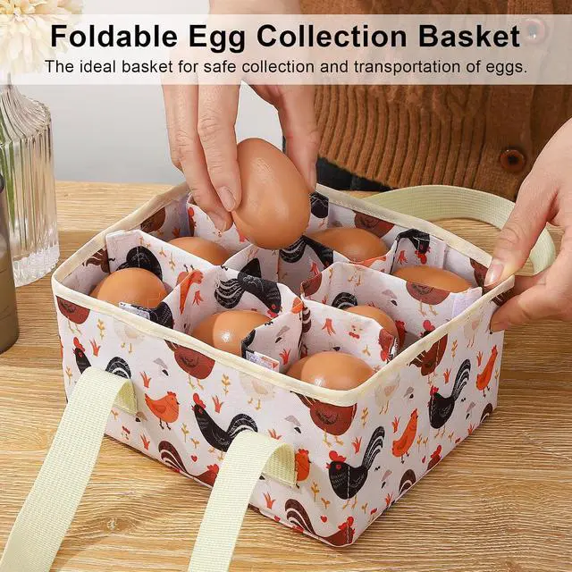 Alt view image 3 of 7 - Removable Egg Collecting Basket, Foldable Canvas Egg Holder | Egg Basket for Gathering Fresh Eggs with 9 Pouches, Collector Egg for Chicken, Duck, Goose, Collection (Cartoon Chicken)