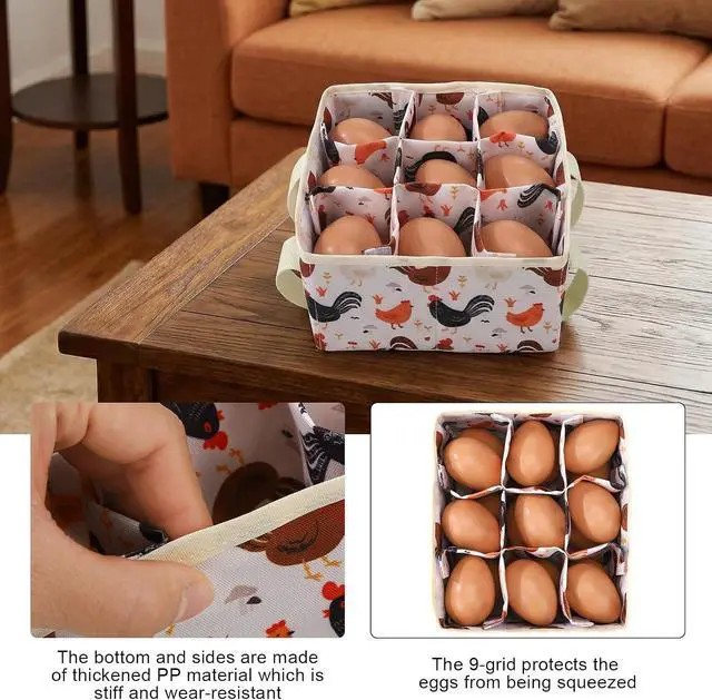 Alt view image 4 of 7 - Removable Egg Collecting Basket, Foldable Canvas Egg Holder | Egg Basket for Gathering Fresh Eggs with 9 Pouches, Collector Egg for Chicken, Duck, Goose, Collection (Cartoon Chicken)