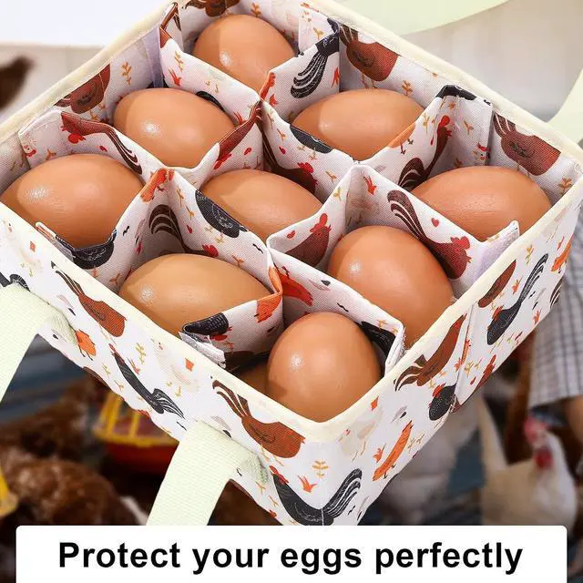 Alt view image 6 of 7 - Removable Egg Collecting Basket, Foldable Canvas Egg Holder | Egg Basket for Gathering Fresh Eggs with 9 Pouches, Collector Egg for Chicken, Duck, Goose, Collection (Cartoon Chicken)
