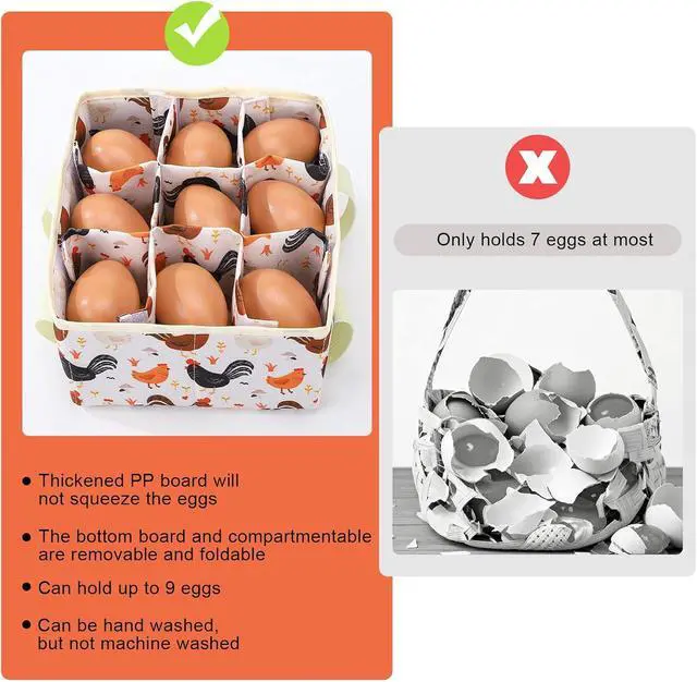 Alt view image 7 of 7 - Removable Egg Collecting Basket, Foldable Canvas Egg Holder | Egg Basket for Gathering Fresh Eggs with 9 Pouches, Collector Egg for Chicken, Duck, Goose, Collection (Cartoon Chicken)