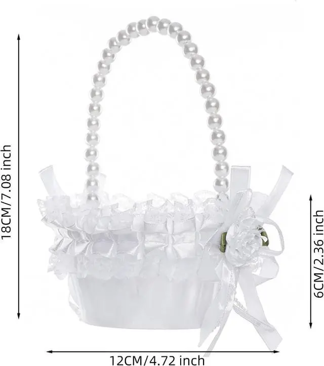 Alt view image 2 of 7 - Wedding Flower Girl Basket with Pearl Handle,Satin Flower Storage Basket for Wedding Home Garden Decor (5835 Small, 1)