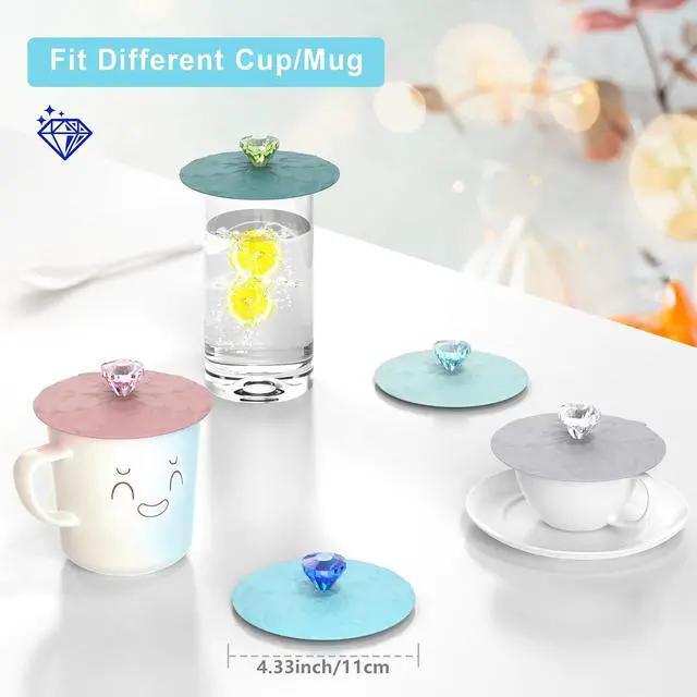 Alt view image 2 of 6 - Drink Covers, Silicone Cup Covers, Silicone Lids for Cup, Mug, Wine Glass, Anti-dust Airtight Seal Heat Resistant Mug Lids(Gray-Turquoise-Blue-Teal-Power)