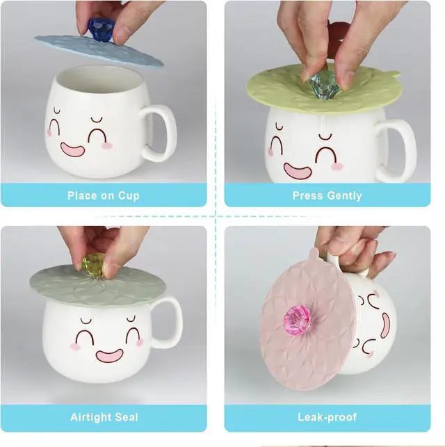 Alt view image 4 of 6 - Drink Covers, Silicone Cup Covers, Silicone Lids for Cup, Mug, Wine Glass, Anti-dust Airtight Seal Heat Resistant Mug Lids(Gray-Turquoise-Blue-Teal-Power)
