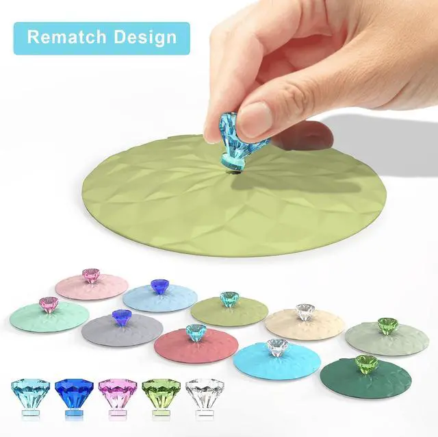 Alt view image 5 of 6 - Drink Covers, Silicone Cup Covers, Silicone Lids for Cup, Mug, Wine Glass, Anti-dust Airtight Seal Heat Resistant Mug Lids(Gray-Turquoise-Blue-Teal-Power)