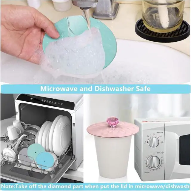 Alt view image 6 of 6 - Drink Covers, Silicone Cup Covers, Silicone Lids for Cup, Mug, Wine Glass, Anti-dust Airtight Seal Heat Resistant Mug Lids(Gray-Turquoise-Blue-Teal-Power)