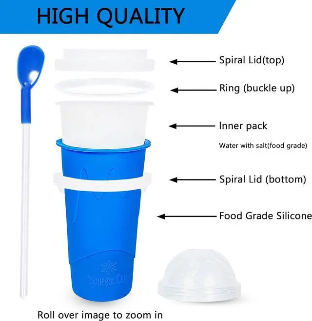 Alt view image 5 of 7 - Color Land Slushy Cup, TIK TOK Slushie Maker Cup Frozen Magic Squeeze Cup, Ice Cream Maker Cup, Cool Stuff Trending Tiktok Items Homemade DIY Cool Gadgets with Lid & Straw (350ML, BLUE)