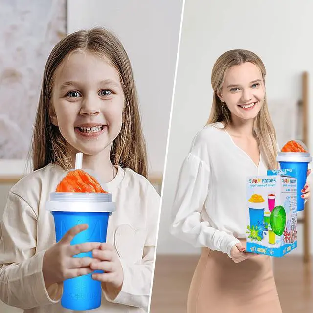 Alt view image 6 of 7 - Color Land Slushy Cup, TIK TOK Slushie Maker Cup Frozen Magic Squeeze Cup, Ice Cream Maker Cup, Cool Stuff Trending Tiktok Items Homemade DIY Cool Gadgets with Lid & Straw (350ML, BLUE)