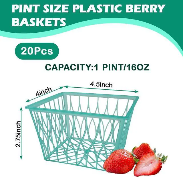 Alt view image 2 of 7 - 20 Pack Plastic Berry Baskets Strawberry Basket 4-Inch Berry Picking Basket Farmer Market Produce Baskets Fruit Vegetable Storage Containers