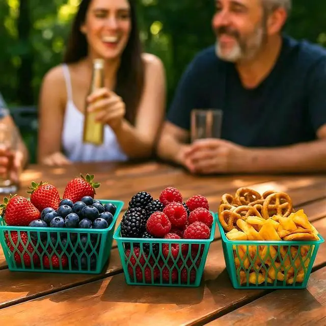 Alt view image 7 of 7 - 20 Pack Plastic Berry Baskets Strawberry Basket 4-Inch Berry Picking Basket Farmer Market Produce Baskets Fruit Vegetable Storage Containers