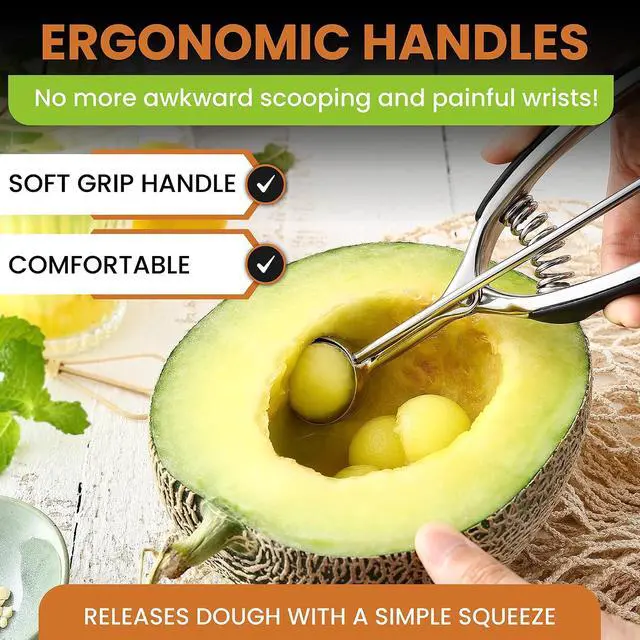 Alt view image 4 of 7 - Spring Chef Extra Small Stainless Steel Melon Baller Scoop, #100, Black | Mini Cookie Scoop for Baking with Trigger Release, Watermelon Scooper, 0.6 Tablespoon (Tbsp), Fruit Scooper and Baller