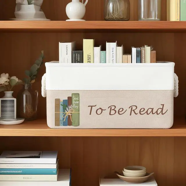 Alt view image 2 of 7 - TBR Book Organizers and Storage Basket with Handles | Collapsible Storage Basket for Books,to Be Read List Storage Bin for Office Home Shelves Book Club Members
