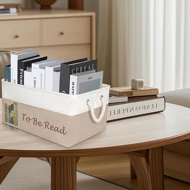 Alt view image 3 of 7 - TBR Book Organizers and Storage Basket with Handles | Collapsible Storage Basket for Books,to Be Read List Storage Bin for Office Home Shelves Book Club Members