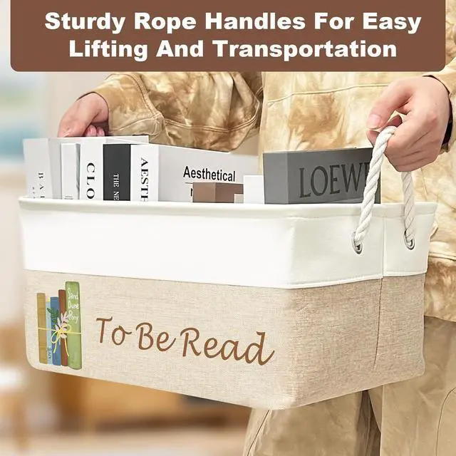 Alt view image 4 of 7 - TBR Book Organizers and Storage Basket with Handles | Collapsible Storage Basket for Books,to Be Read List Storage Bin for Office Home Shelves Book Club Members