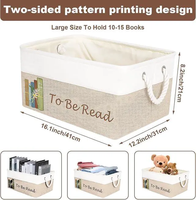 Alt view image 5 of 7 - TBR Book Organizers and Storage Basket with Handles | Collapsible Storage Basket for Books,to Be Read List Storage Bin for Office Home Shelves Book Club Members