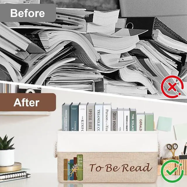 Alt view image 6 of 7 - TBR Book Organizers and Storage Basket with Handles | Collapsible Storage Basket for Books,to Be Read List Storage Bin for Office Home Shelves Book Club Members