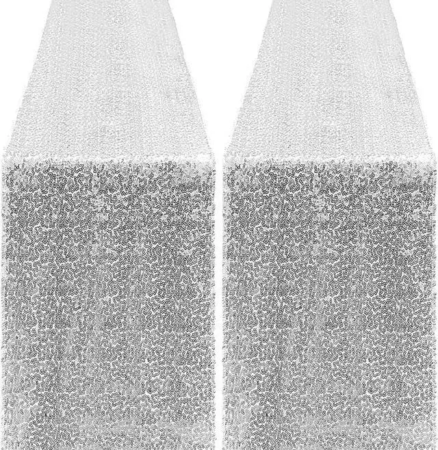 Main image of 2 Packs 12 x 72 inches Sequin Table Runner, Silver Glitter Table Runner for Birthday Party Supplies Wedding Engagement Baby Shower Holiday Celebration Event Decorations