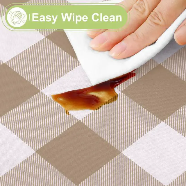 Alt view image 3 of 7 - Smiry Picnic Table Cloth, Vinyl Tablecloths with Flannel Backing, 60"x84" | Waterproof Rectangle Table Cloth, Wipeable Buffalo Plaid Table Cover for Indoor and Outdoor (Khaki & White)
