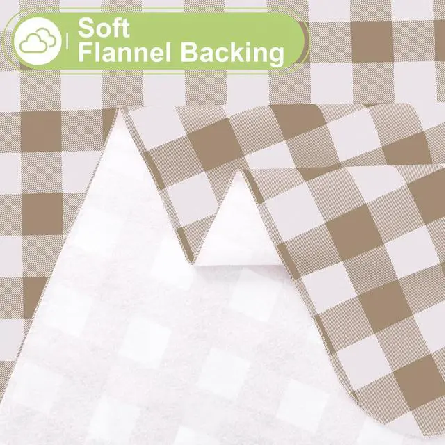 Alt view image 4 of 7 - Smiry Picnic Table Cloth, Vinyl Tablecloths with Flannel Backing, 60"x84" | Waterproof Rectangle Table Cloth, Wipeable Buffalo Plaid Table Cover for Indoor and Outdoor (Khaki & White)