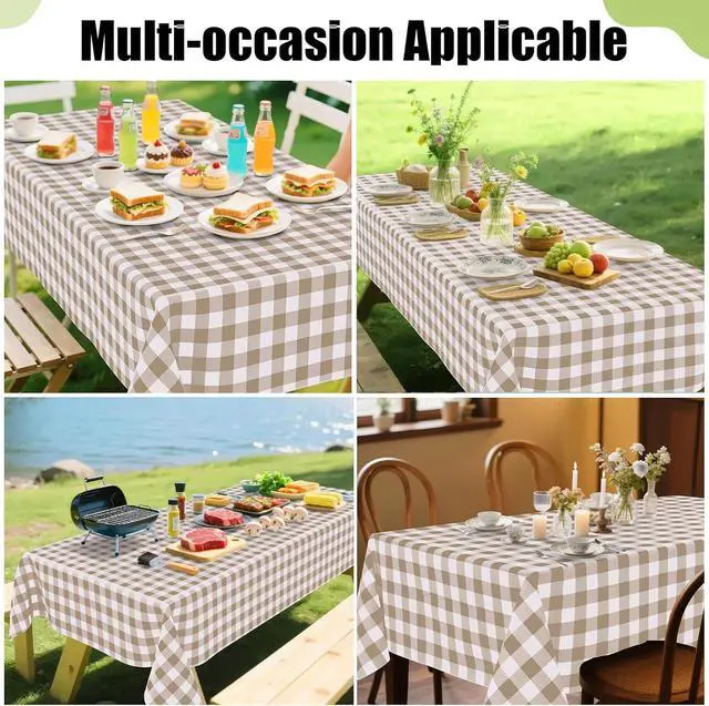 Alt view image 6 of 7 - Smiry Picnic Table Cloth, Vinyl Tablecloths with Flannel Backing, 60"x84" | Waterproof Rectangle Table Cloth, Wipeable Buffalo Plaid Table Cover for Indoor and Outdoor (Khaki & White)