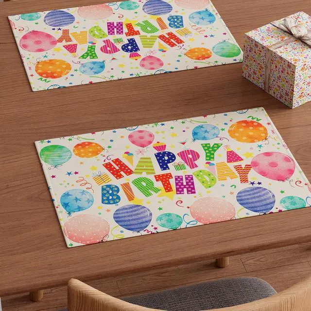 Alt view image 3 of 5 - XCHI Happy Birthday Balloons Placemats Set of 4 Table Decor 12x18 Inch | Confetti Colorful Stars Table Mats for Party Kitchen Dining Home Decorations
