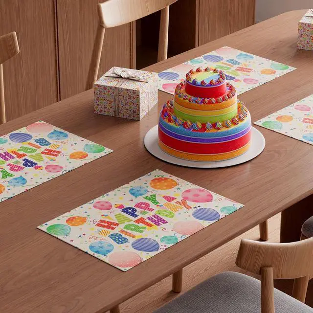 Alt view image 4 of 5 - XCHI Happy Birthday Balloons Placemats Set of 4 Table Decor 12x18 Inch | Confetti Colorful Stars Table Mats for Party Kitchen Dining Home Decorations
